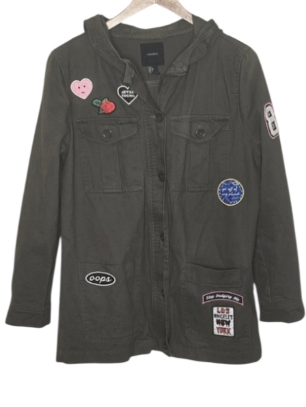 Forever 21 Patched Hooded Military Utility Jacket